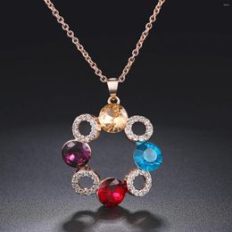 Pendant Necklaces Luxury Multicolor Round Circle Necklace For Women Rose Gold Colour CZ Birthday Valentine's Gift Fashion Jewellery N070