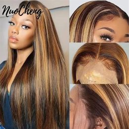 Highlight Ombre Lace Front Wig Human Hair 13x4 Straight P4/27 Honey Blonde HD Lace Front Wig Human Hair Pre Plucked 180% Density