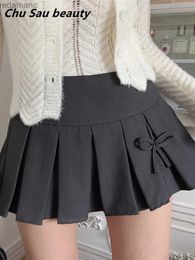 Skirts Skorts Y2K 2024 New Spring Summer Hot Girl Sexy Preppy Style Bow Short Skirts for Women Vintage Pleated Mini Skirts Shorts Female 240330