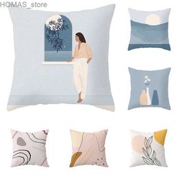Pillow 45x45cm Creative Abstract Art Pink Blue Decorative case Living Room Sofa Office Seat Cushion Cover Home Decoration Y240401