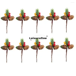 Decorative Flowers 10pcs 15 7cm Christmas Pinecone Holly Berry Pick Branch Yellow & Red Mini Fruits Green Leaves Wedding Bouquet Year