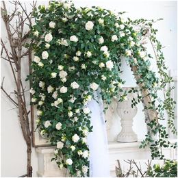 Decorative Flowers Wreaths 1.8M Enchanted Faux Flower Garland Artificial Silk Rose Plants Vine For Home Garden Wall Fence Decoration D Dhlgn