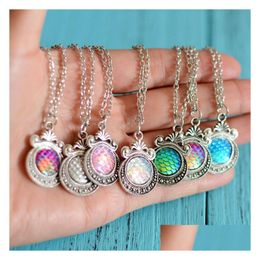 Pendant Necklaces Fashion Women Girls 12Mm Colorf Fish Scales Charms Pattern Mermaid For Gifts Findings Drop Delivery Jewelry Pendants Dhbyr