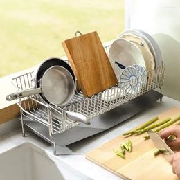 Kitchen Storage Stainless Steel Rack Countertop Chopsticks Tube Bowl Plate Cutter Cutting Board Drainage Organiser Shelf