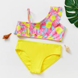 2~16Year Girls Swimsuit Kids Swimwear Cute print Kids Bikini Sets Ruffle style Children swimwear Kids Beach wear-ST291MIX