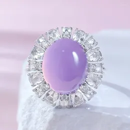 Cluster Rings S925 Silver Egg Face High Glass Seed Violet Jade Pigeon Sparrow Diamond Zircon Chinese Style