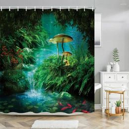 Shower Curtains Fantasy Mushroom Fairy Forest Tree Gothic Panel Jungle Green Zen River Bathroom Decor Curtain With Hooks