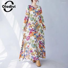 Casual Dresses Fashion Pirnt Large Size Long Sleeve Oversized Dress Women Spring Autumn Loose Midi Tunics Robe 9663