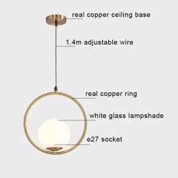 Modern Ceiling Pendant Lights Fixture Real Copper Led Hanging Lamps Kitchen Living Room Dining Room Decor Glass lampshade