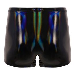 Męskie wybrzuszenie torebki bokserki krótkie mokro patent skórzane szorty elastyczne pasy krótkie spodnie klubowe strój imprezy rave