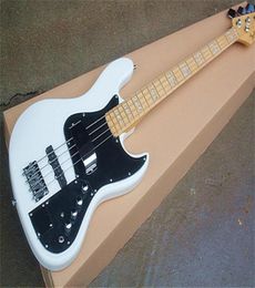 Whole Direct White 4 Strings Electric Bass Guitar with White Pearl InlayBig Black PickguardPickup covercan be customized1541055