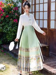 Work Dresses Chinese Style Skirt Sets 2 Piece Suit Chiffon Shirt Hanfu Horse-Face Daily Ancient Costume Ladies Outfits