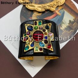 Bangle France Designer Brand Vintage Black Enamelled Ruby Glaze Spring Open Bracelet For Women Luxury Jewelry Top Quality Party Gift
