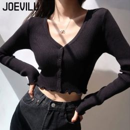 Sexy Knitted Cardigan V Neck Naked Navel Crop Tops Chic Fungus Hem Shirt Women's Spring and Summer Korean Versatile Y2k Sweater