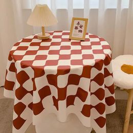 Table Cloth Chessboard Plaid Nordic Style Round Cotton Flower Printing Waterproof Home Party Cover