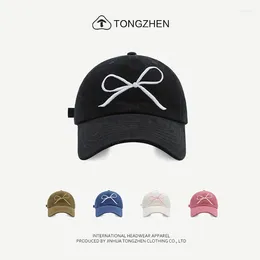 Ball Caps Sweet Bowknot Embroidered Baseball Cap For Women Spring And Summer Sun Hat Korean Style All-Match Soft Peaked
