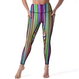 Women's Leggings Multi-color Stripes Colourful Lines Print Running Yoga Pants Push Up Breathable Leggins Elastic Custom Sports Tights