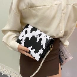 Bag High Quality Cow Pattern Female Pearl Chain Crossbody Bags PU Leather Women Small Clutch Shoulder Ladies Handbags Purses