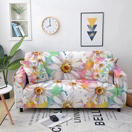 Chair Covers Daisy Hand-painted Flower Printed Sofa Cover Elastic Dust-proof Wrinkle Resistant Multi-person Combination Universal