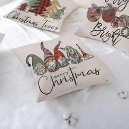Pillow 4PCS Christmas Dwarf Printed Cover Linen Cotton Gnome Case Xmas Tree Ball Home Decorative