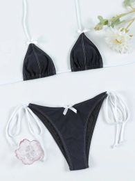 ZRTAK Micro Bikinis Set Women Swimsuit Summer Biquini Beach Wear Bowknot Thong Swimwear Swimming Bathing Suit Two Piece Suit