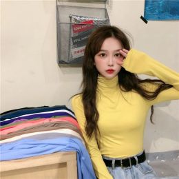 YSZWDBLX Women T-shirts Autumn Winter Modal Bottoming Shirt Warm Turtleneck Inner Wear Korean Casual Slim High Strecth Tops