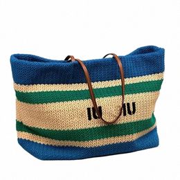 shoulder Bag Summer Beach Travel Shop Tote Bag Designer Striped Woven Shoulder Bag Large Capacity Shop Casual Vacati Purse n2Pw#