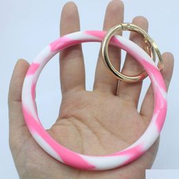 Key Rings Ins New Fashion Monogrammed Sile Wristlet Pink Blue Camouflage Bracelets Bangle Keyring Large Circle Keychain Bracelet Hold Dhueo