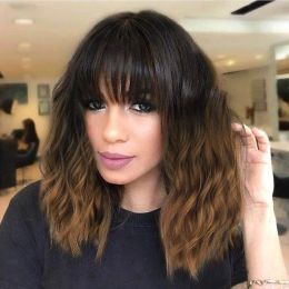 Wigs Short Wavy Wig With Bangs Black Blonde Bob Hair Wigs for Women Synthetic Ombre Natural Glueless Natural Hair Heat Resistant