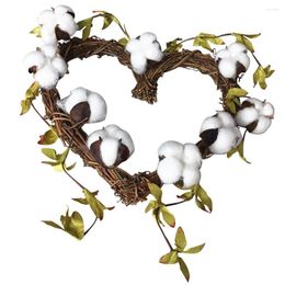 Decorative Flowers Cotton Wreath Farmhouse Decor Wall Front Door Window Hanging Christmas Xmas Holiday Party Decoration
