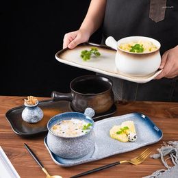 Teaware Sets Japanese Breakfast Set Ceramic Bowl Plate Home Cutlery With Handle Cereal