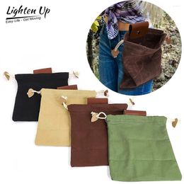 Storage Bags Outdoor Hiking Foraging Pouch Garden Fruit Picking Bag With Drawstring Waxed Leather Canvas Jungle Camping