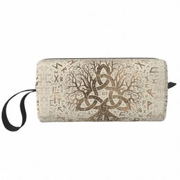tree Of Life With Triquetra And Futhark Pastel Gold Cosmetic Bag Viking Norse Yggdrasil Makeup Case Beauty Storage Toiletry Bags P1S4#
