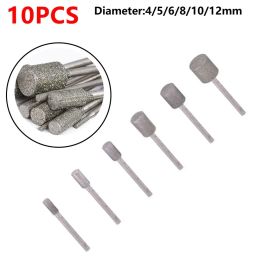 10PCS Cylinder Diamond Grinding Head Burr Drill Bit Set For Carving Engraving Drilling 4-12mm Power Polishing Rotary Tools