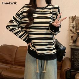 Women's Hoodies Sweatshirts Women Fashion O-Neck Loose Simple Long Sleeve Casual Korean Style All-match Black Striped College Chic