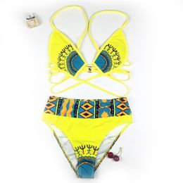 African Print Bathing Suit Swimwear Women 2021 New Sexy Swimsuit Yellow Bikini Tribal High Waist Bikini Set Maillot De Bain