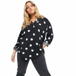 plus Size Half Butt Placket Summer Spring Polka Dot Blouse Women Roll Sleeve Casual Top Female Large Size Loose Shirt 6XL 7XL a1UW#