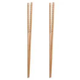 Kitchen Storage 2 Pairs Long Chopsticks Wood Noodles Stainless Steel For Cooking Wooden Bamboo Pot