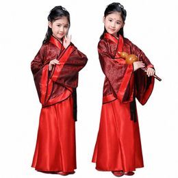 chinese women's girl clothing, Mediaeval New Year Hanfu dr, children's adult female dancer clothing a3lR#