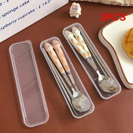 Spoons 2PCS Fork White Cute Decoration Ceramic Material Boxed For Easy Storage Stainless Steel Tableware Portable Cutlery Set