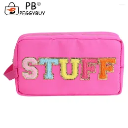 Cosmetic Bags Chenille Letters Bag Candy Color Organizer Nylon Waterproof Travel Portable Zipper With Handle Storage Purse