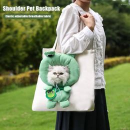 Cat Carriers Bag Pet Carrier Cute Frog Shape Canvas Shoulder For Supplies Expandable Crossbody Handbag Show Head