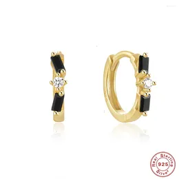 Hoop Earrings AIDE 925 Sterling Silver Ear Buckle Sparking Black And White Zircon Earring Wedding Jewellery Gift For Women 1pair