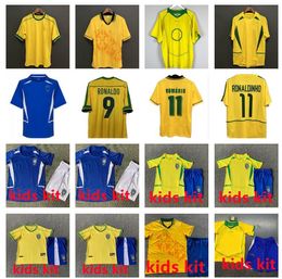 man kids kit 1994 1998 2002 2004 BRAZlL retro soccer jersey ronaldo ROMARIO KAKA RONALDINHO RIVALDO maillot de futol r.carlos BraziI brazilian Football shirt
