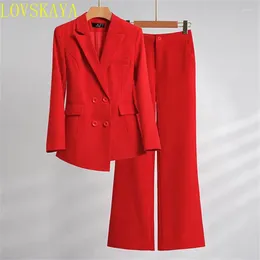 Women's Two Piece Pants Red Women Formal Pant Sets 2024 In Casual Business Blazer Trousers Suit Chic And Elegant Ladies Jacket 2 Pieces