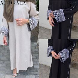 Ethnic Clothing Fashion Flowers Printed Muslim Dress Elegant Robe Abaya Female Patckwork Full Length Outerwear Worship Service