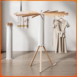 Hangers Modern Minimalist Floor Drying Folding Balcony Bedroom Outdoor Solid Wood Hidden Rack Artifact Hanger Ganchos Para Ropa