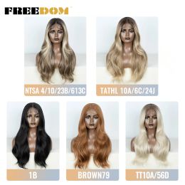 FREEDOM Synthetic Lace Front Wigs For Black Women Natural Wavy Lace Wig With Baby Hair 24 inches Ombre Brown White Cosplay Wig