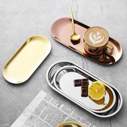 Decorative Figurines Nordic Style Stainless Steel Oval Towel Tableware Storage Tray Simple And Practical Cake Snack Holding Tools Household