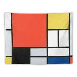 Tapestries Composition In Red Yellow Blue And Black (High Resolution) Mondrian Tapestry Wall Decor For Room
